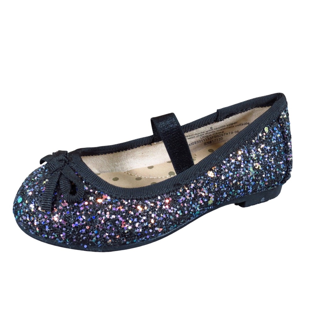 Cat & Jack Toddler Girls Mary Jane Ballet Flat Size 6 Dress Shoe Black Glitter